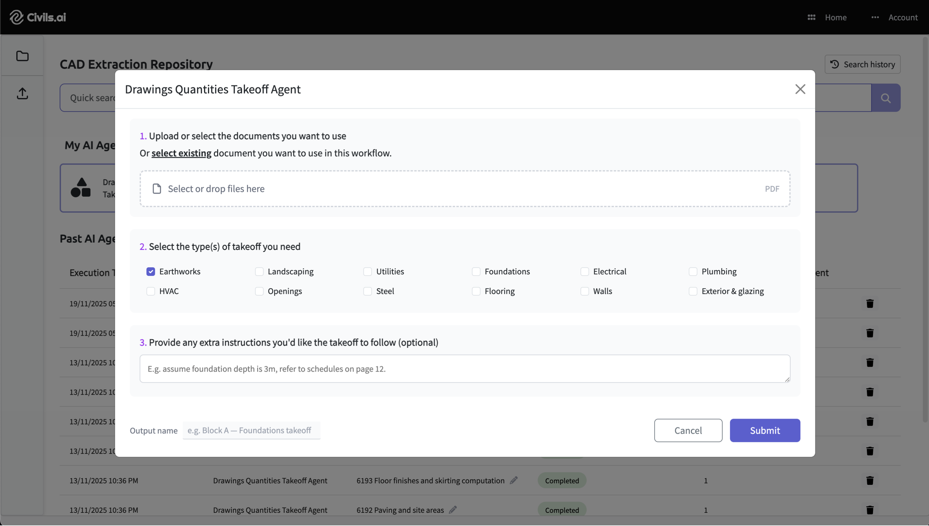 Describe the quantities to extract in natural language and run